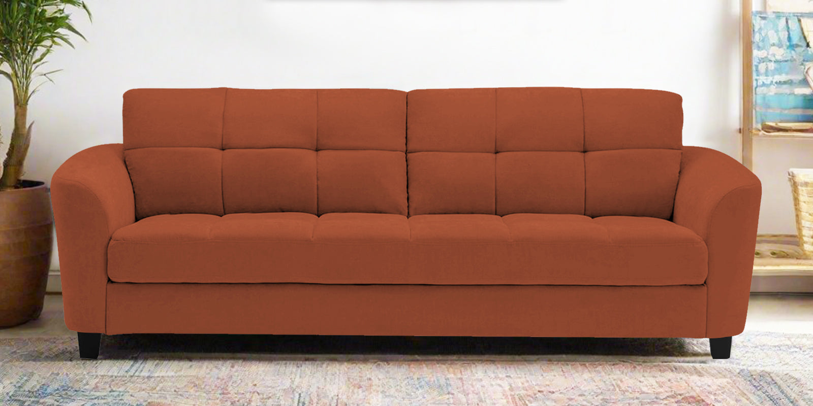 Mulan Fabric 3 Seater Sofa In Royal Orange Colour - Febonic Living
