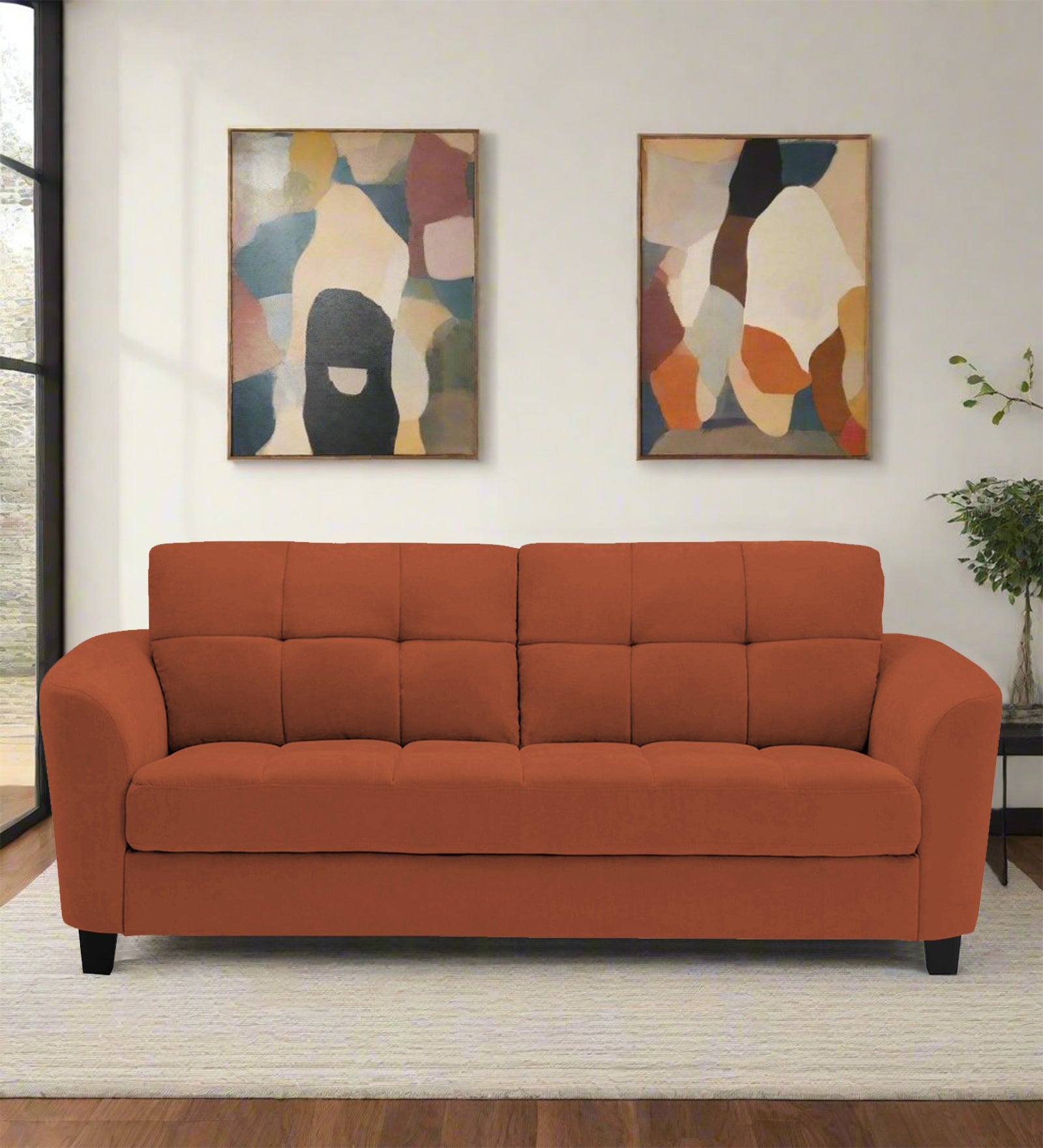 Mulan Fabric 2 Seater Sofa In Royal Orange Colour - Febonic Living