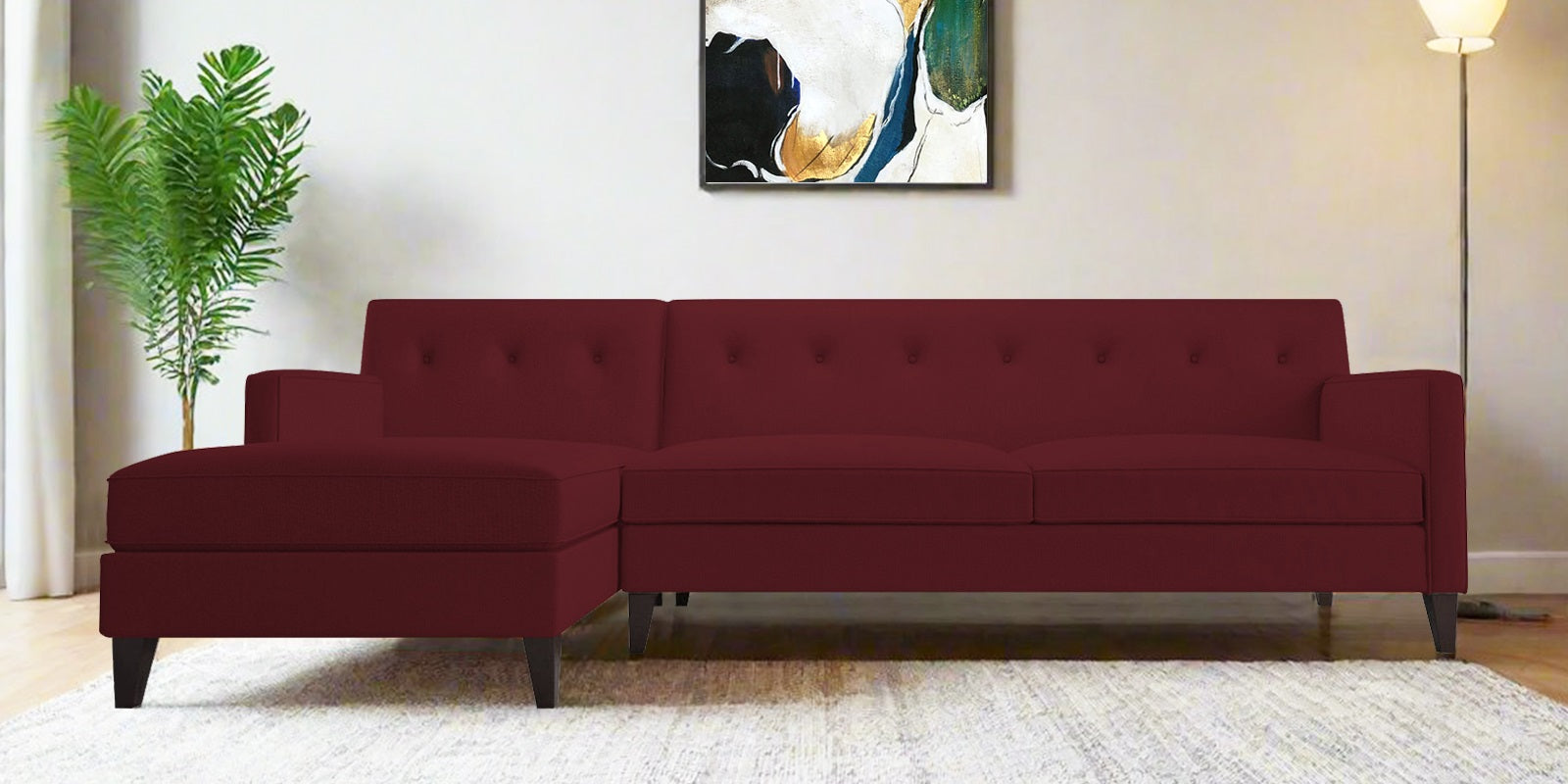 Miller Fabric RHS Sectional Sofa (3+Lounger) In Blood Maroon Colour - Febonic Living