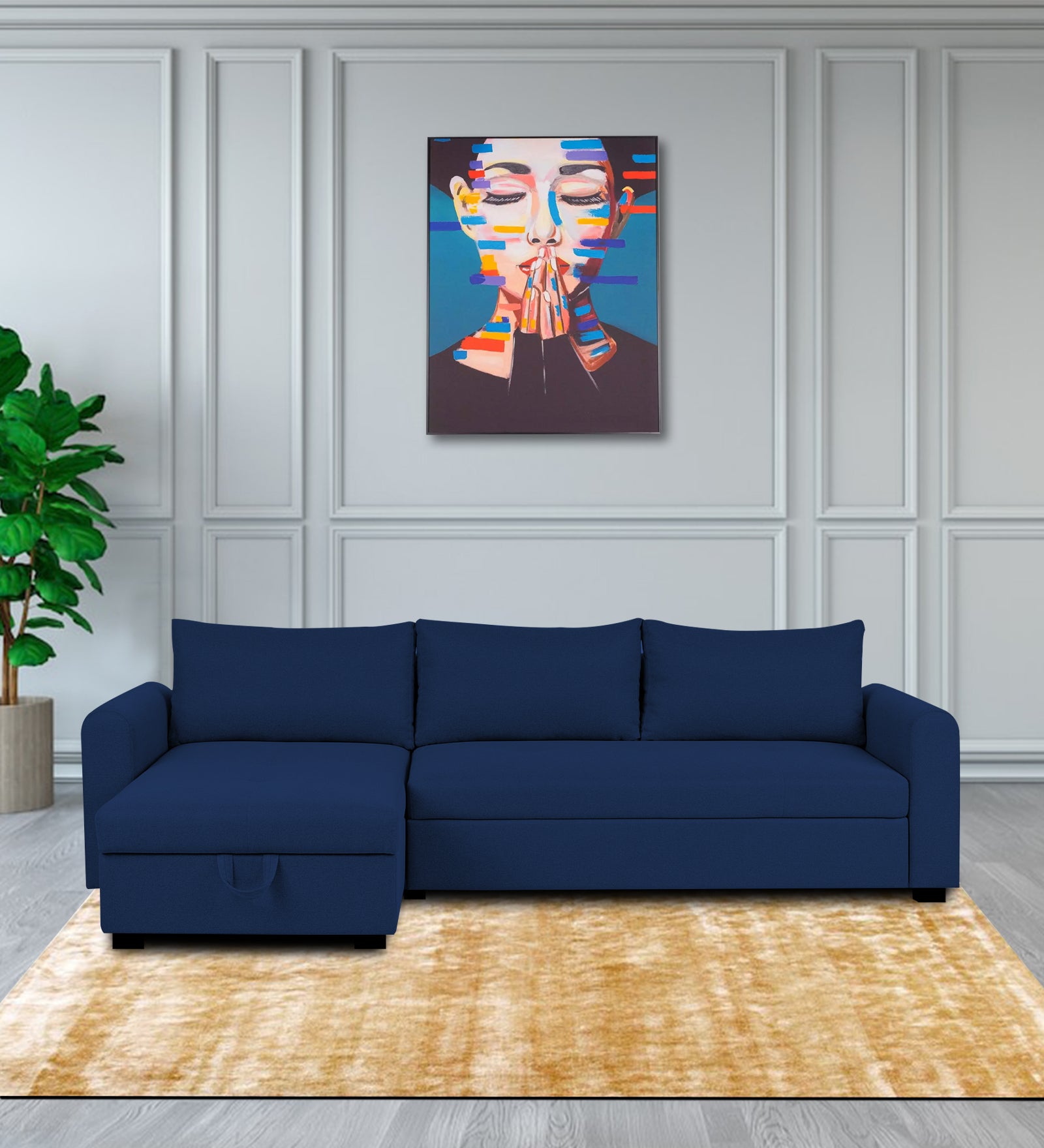 Sigma Fabric RHS Sectional Sofa (3+Lounger) In Royal Blue Colour - Febonic Living