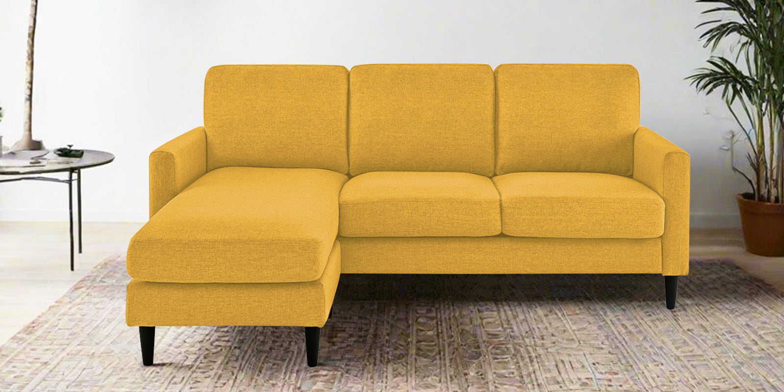 Romie Fabric RHS Sectional Sofa (2+Lounger) In Bold Yellow Colour - Febonic Living