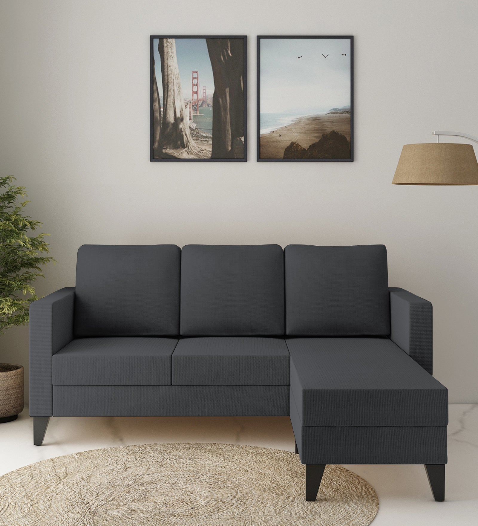 Nori Fabric LHS Sectional Sofa (2+Lounger) In Maba Grey Colour - Febonic Living