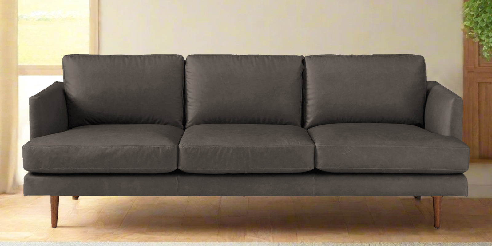 Sterio Leatherette 3 Seater Sofa In Shark Grey Colour - Febonic Living