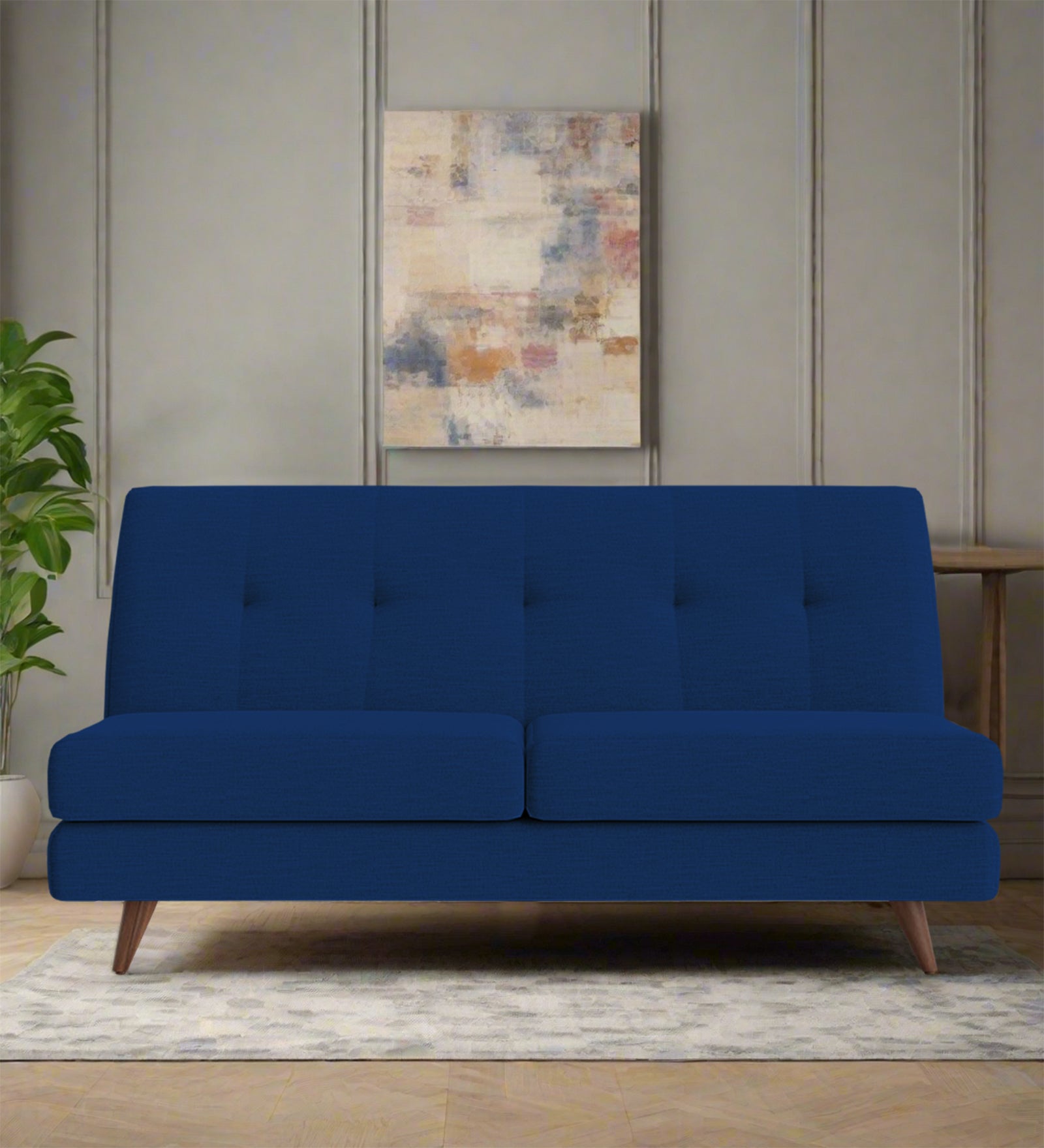 Jasmin Fabric 2 Seater Armless Sofa In Royal Blue Colour - Febonic Living