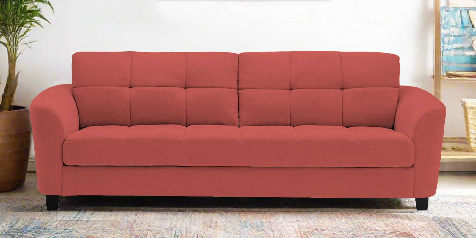 Mulan Fabric 3 Seater Sofa In Salmon Pink Colour - Febonic Living