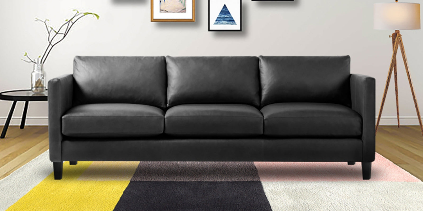 Livi Leatherette 3 Seater Sofa In Lama Black Colour - Febonic Living