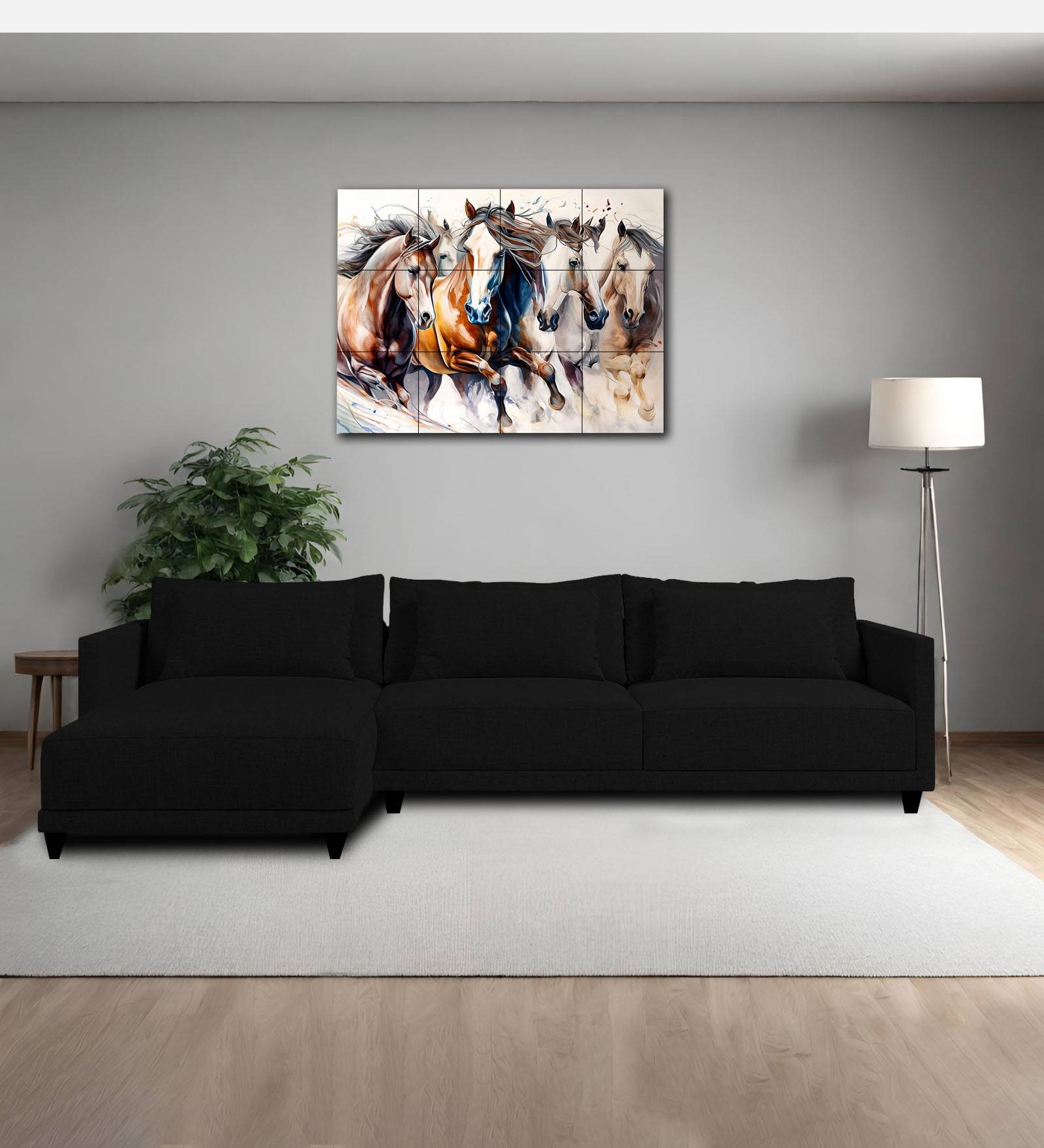 Kera Fabric RHS Sectional Sofa (3+Lounger) In Zed Black Colour - Febonic Living