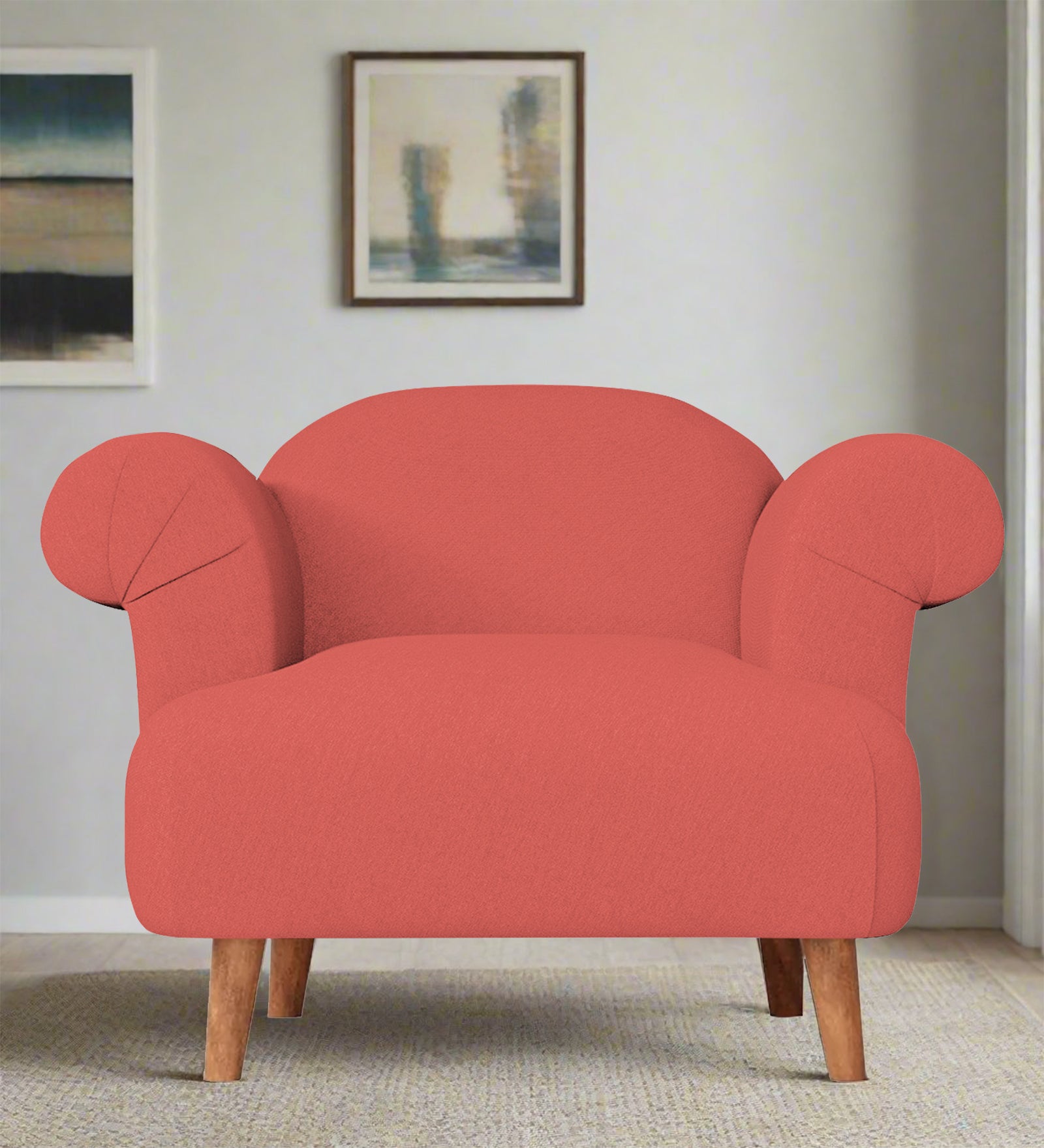 Barber Fabric 1 Seater Sofa In Salmon Pink Colour - Febonic Living