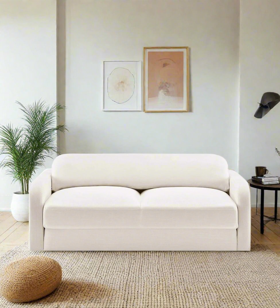 Rosa Fabric 3 Seater Foldable Sofa Cum Bed In Ivory Cream Colour - Febonic Living