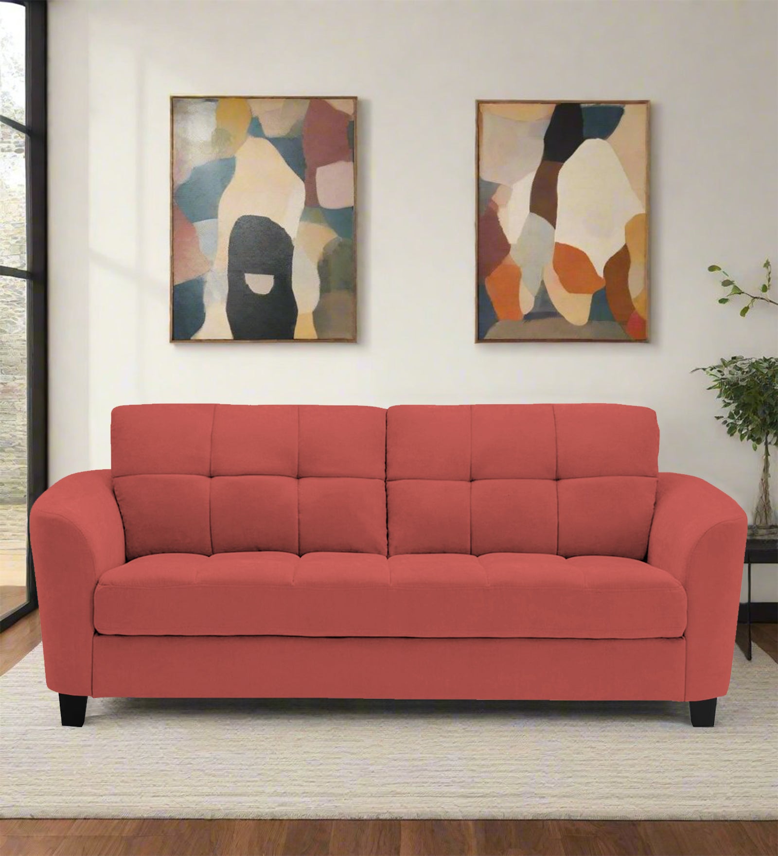Mulan Fabric 2 Seater Sofa In Salmon Pink Colour - Febonic Living
