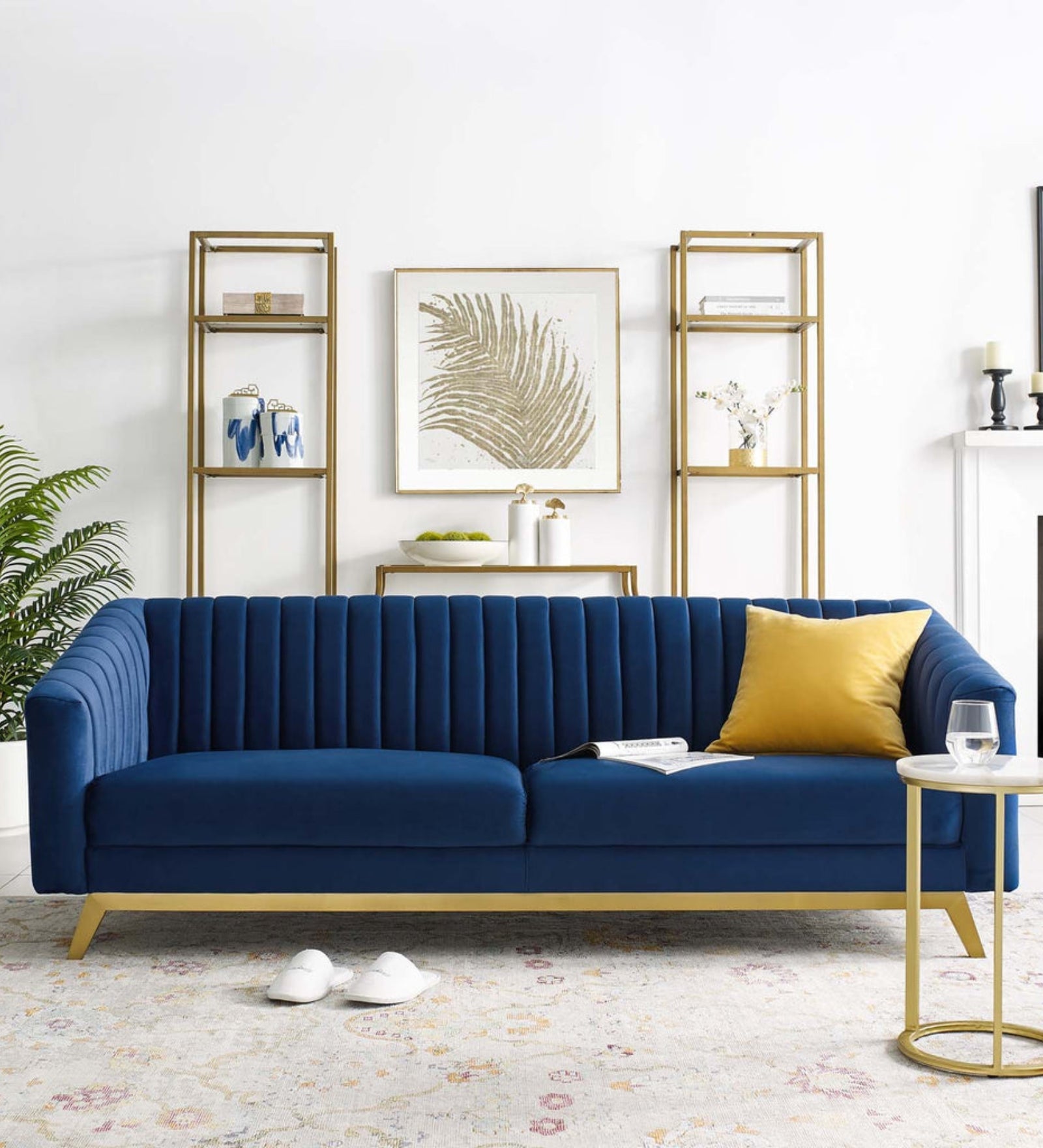 Grammy velvet 3 Seater Sofa In Imperial Blue Colour - Febonic Living