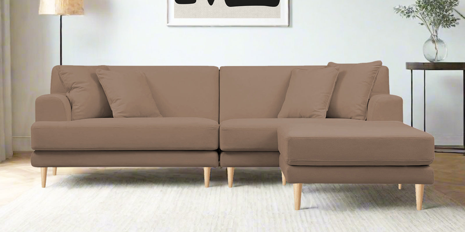 Woody Fabric LHS Sectional Sofa (3+Lounger) In Wheat Beige Colour - Febonic Living