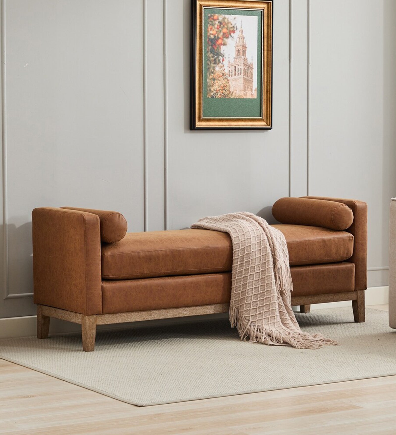 Chicago Leatherette 3 Seater Recamier In Cinnaman Brown Colour - Febonic Living