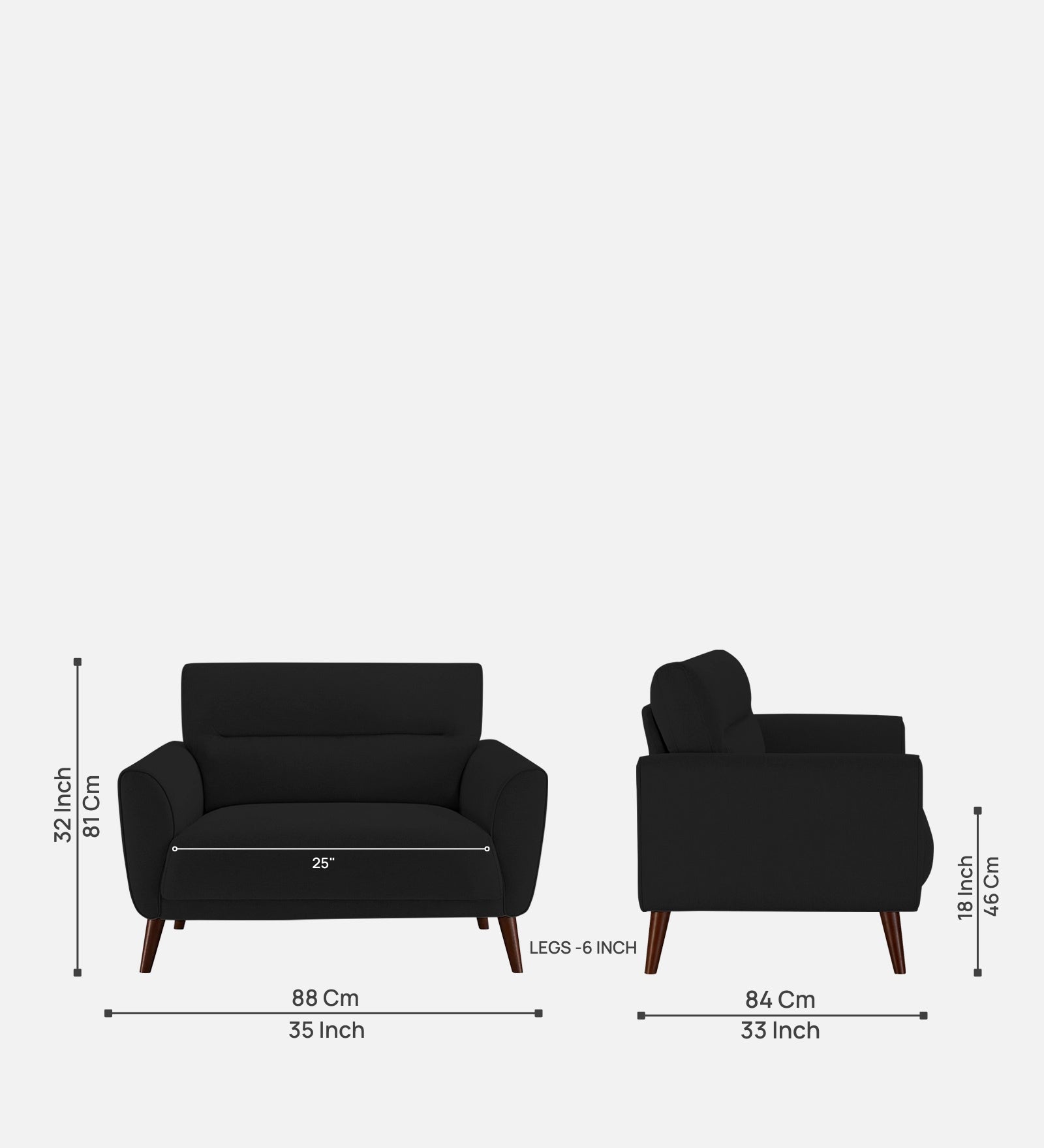 Castro Fabric 1 Seater Sofa In Zed Black Colour - Febonic Living