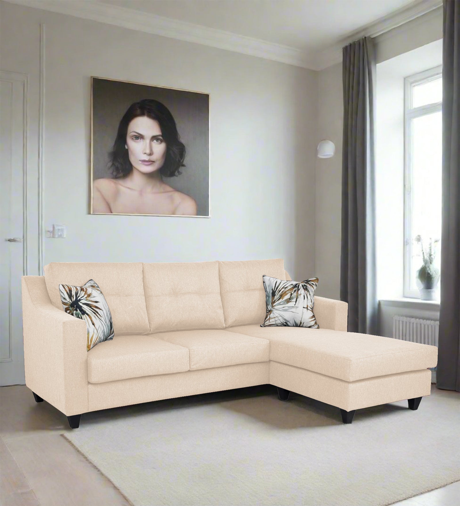 Welly Fabric LHS Sectional Sofa (2+Lounger) In Woom Colour - Febonic Living
