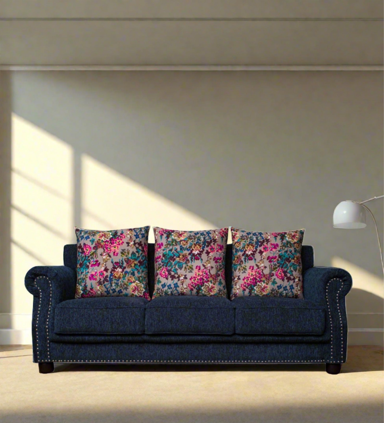 Muba Fabric 3 Seater Sofa In Royal Blue Colour - Febonic Living
