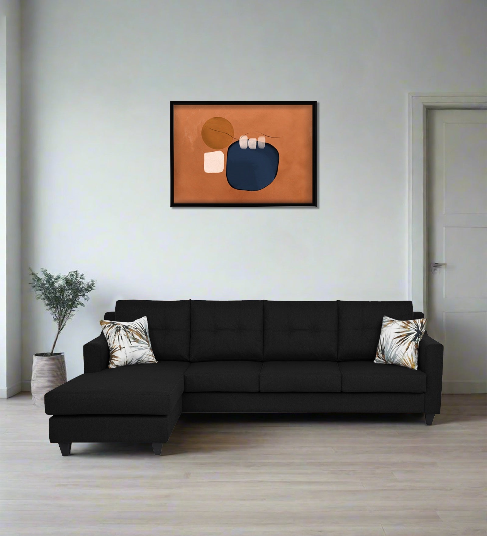 Welly Fabric RHS Sectional Sofa (3+Lounger) In Zed Black Colour - Febonic Living