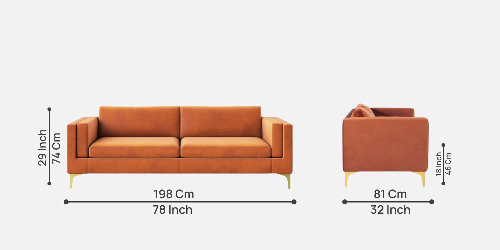 Limo Velvet 3 Seater Sofa In Tangerine orange Colour - Febonic Living