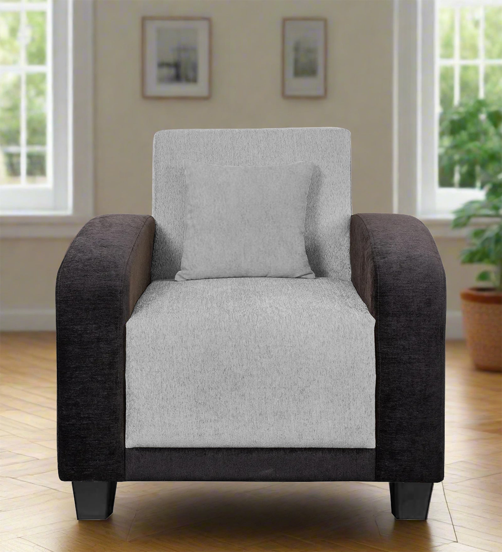 Alex Fabric 1 Seater Sofa In Lit Grey Colour - Febonic Living