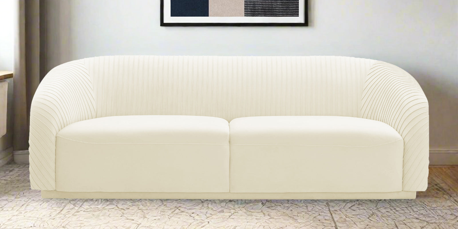 Yara Velvet Fabric 3 Seater Sofa In Warm White Colour - Febonic Living