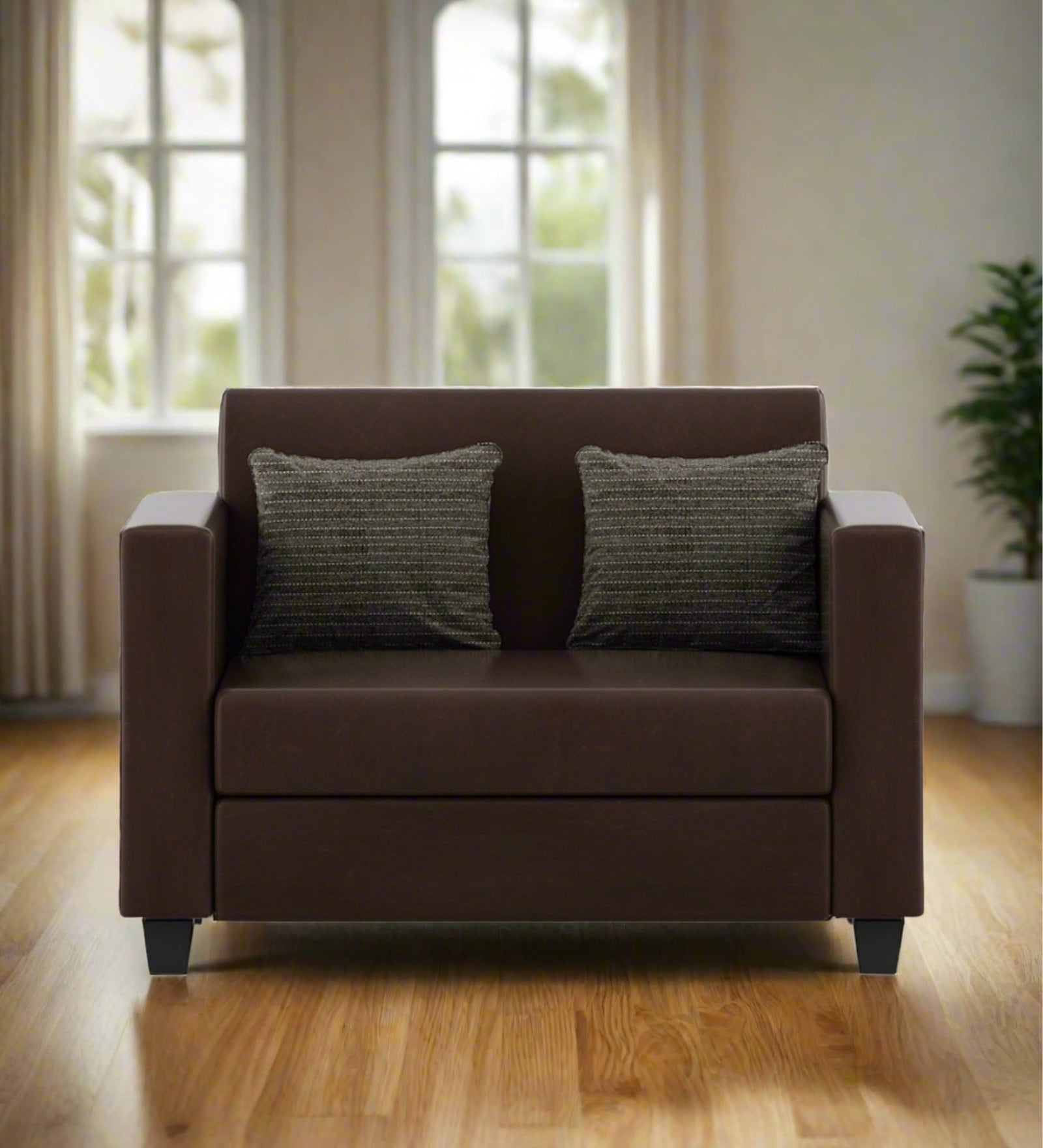 Baley Leatherette 2 Seater Sofa In Dark Brown Colour - Febonic Living