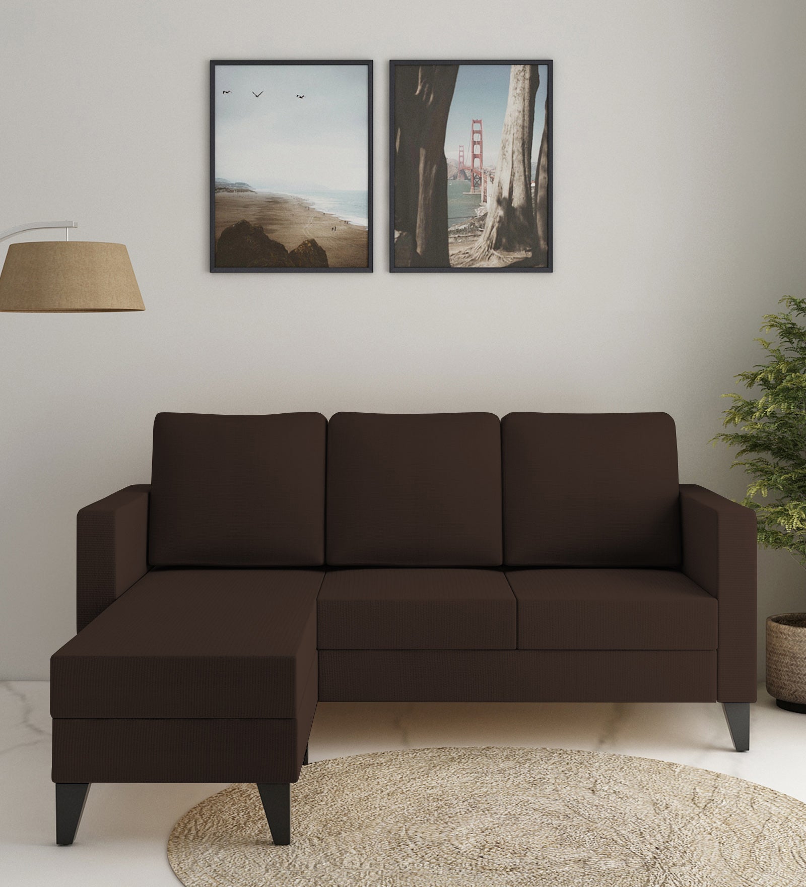 Nori Fabric RHS Sectional Sofa (2+Lounger) In Cidar Brown Colour - Febonic Living