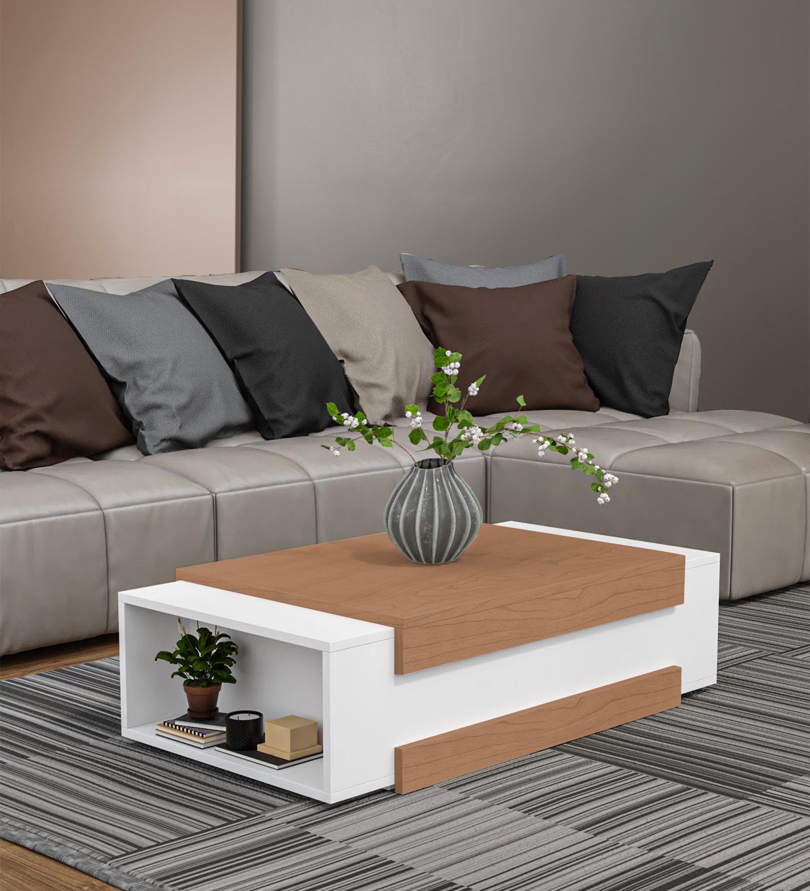 Odin Coffee Table In Oral Walnut & Frosty White Finish - Febonic Living