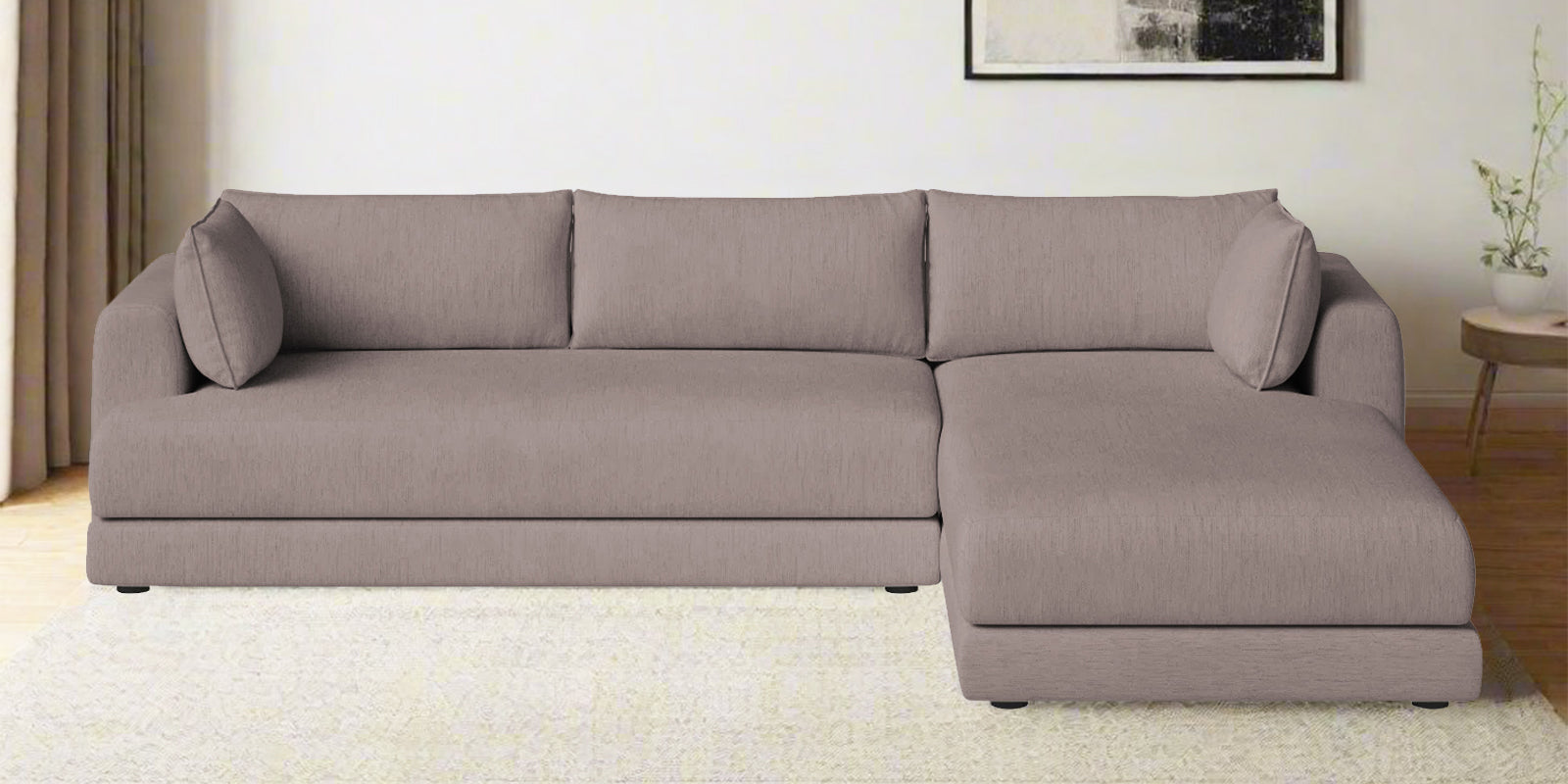 Ziggy Fabric LHS Sectional Sofa (3+Lounger) In Almond Beige Colour - Febonic Living