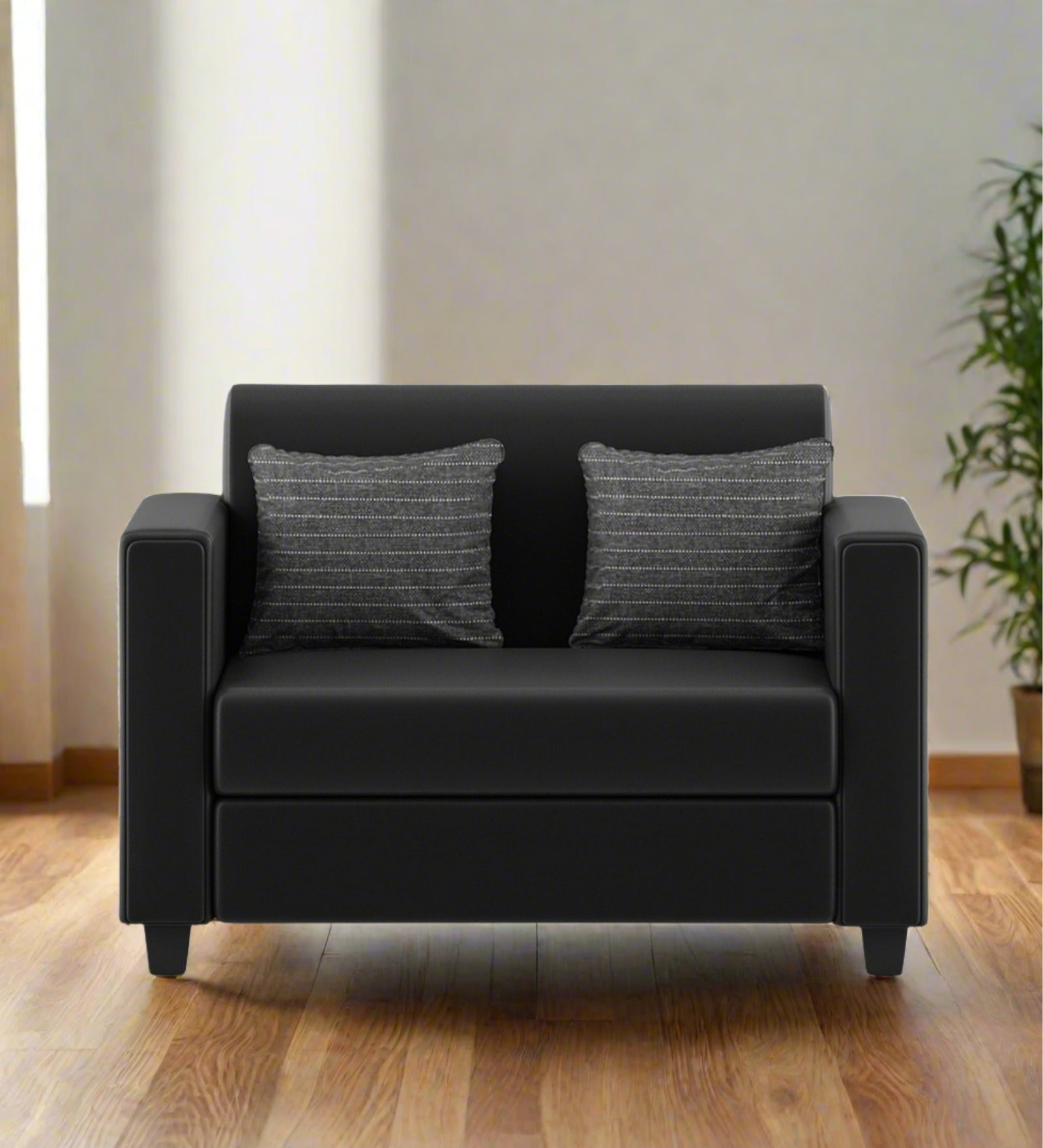 Baley Leatherette 2 Seater Sofa In Dark Black Colour - Febonic Living