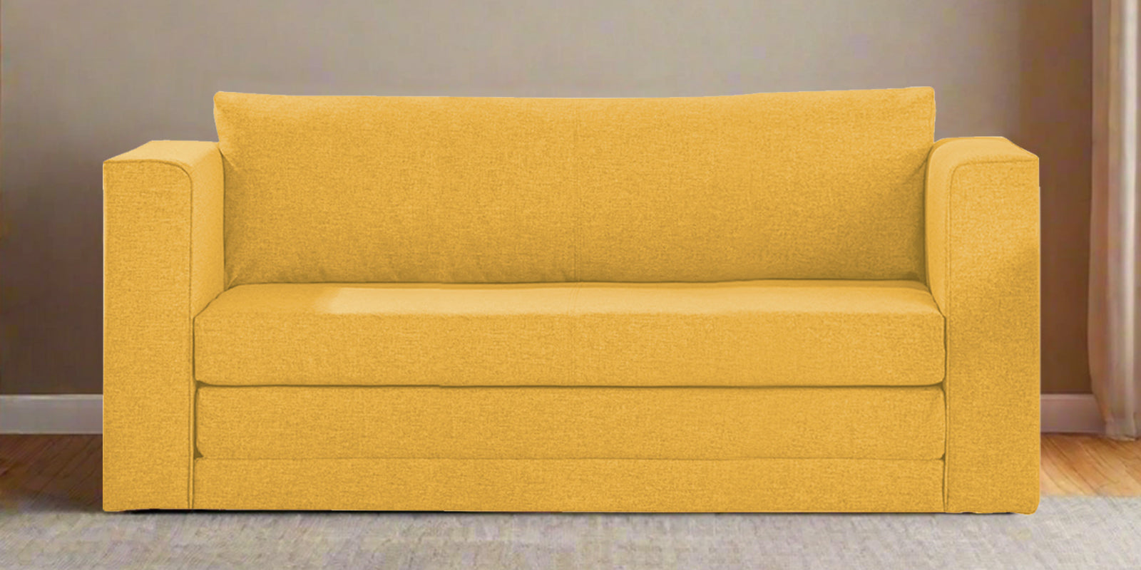 Kenia Fabric 3 Seater Foldable Sofa Cum Bed In Bold Yellow Colour - Febonic Living