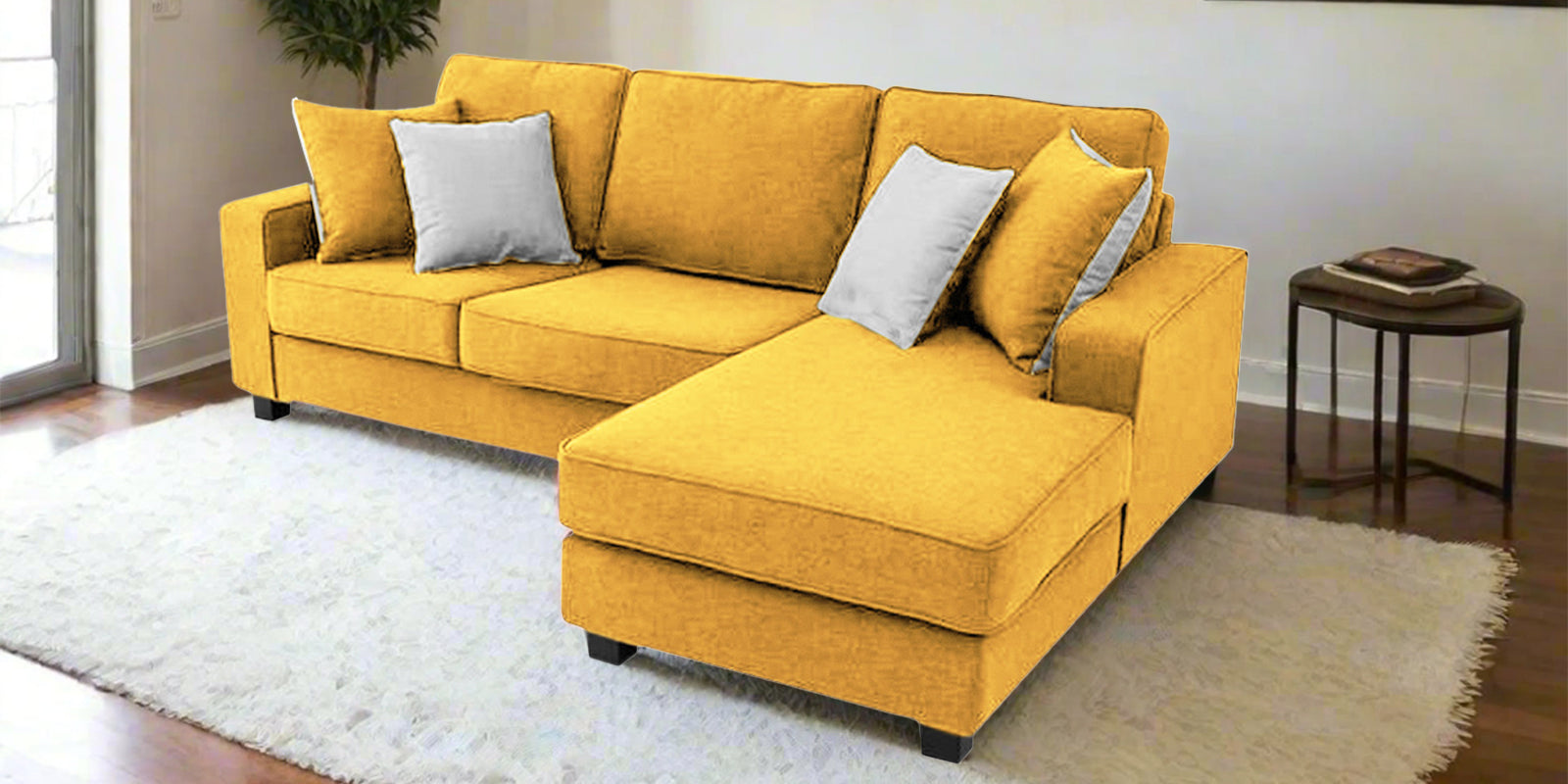 Ladybug Fabric LHS Sectional Sofa (2+Lounger) In Bold Yellow Colour - Febonic Living