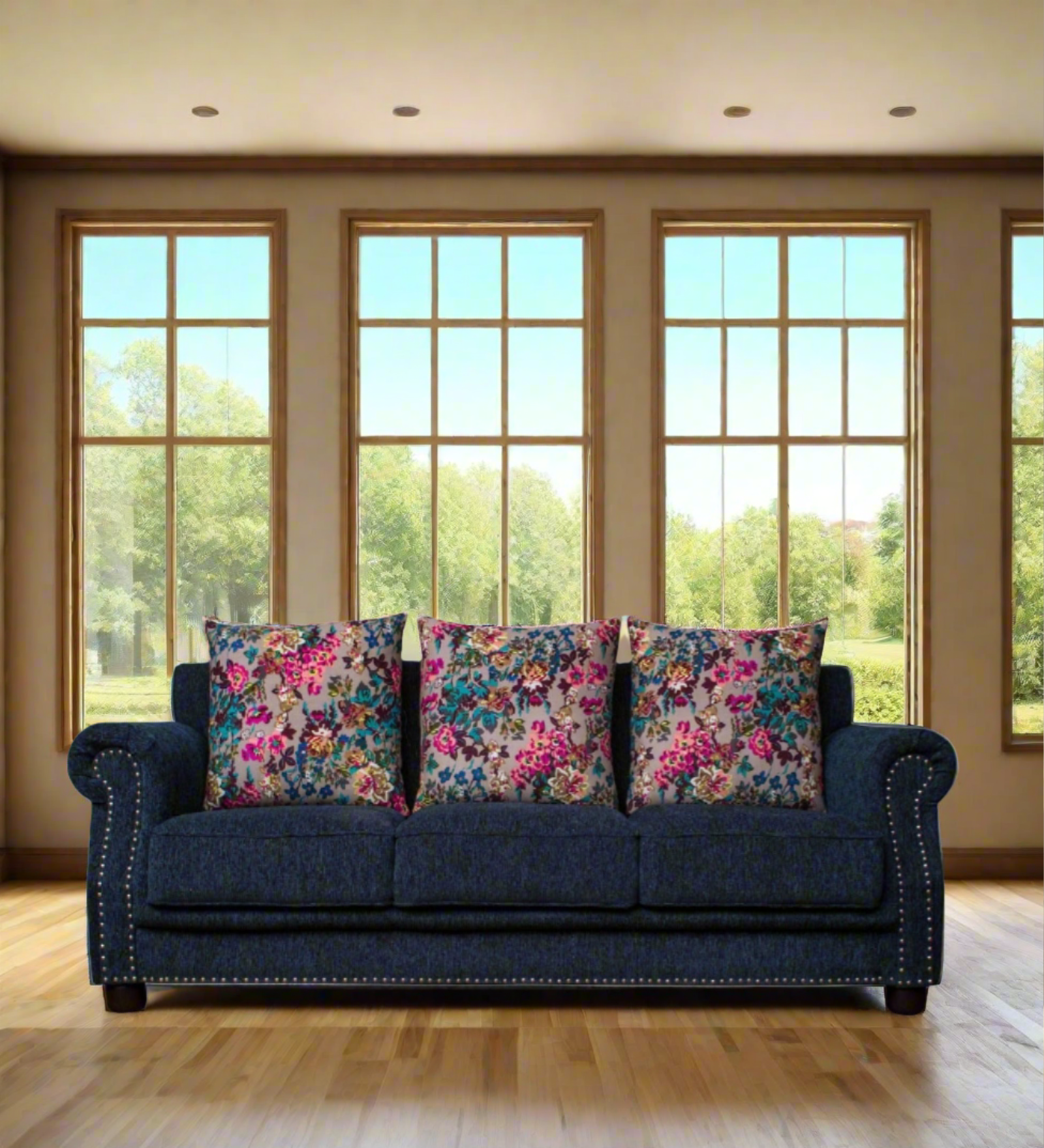 Muba Fabric 3 Seater Sofa In Royal Blue Colour - Febonic Living