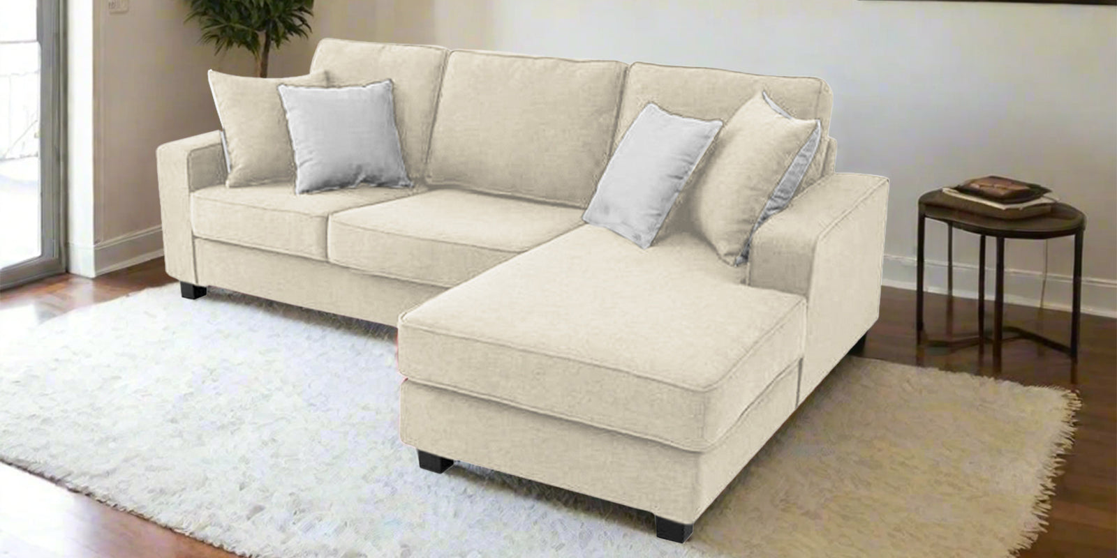 Ladybug Fabric LHS Sectional Sofa (2+Lounger) In Ivory Cream Colour - Febonic Living