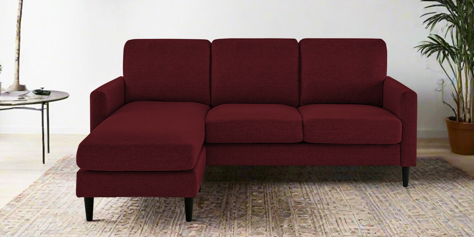 Romie Fabric RHS Sectional Sofa (2+Lounger) In Blood Maroon Colour - Febonic Living