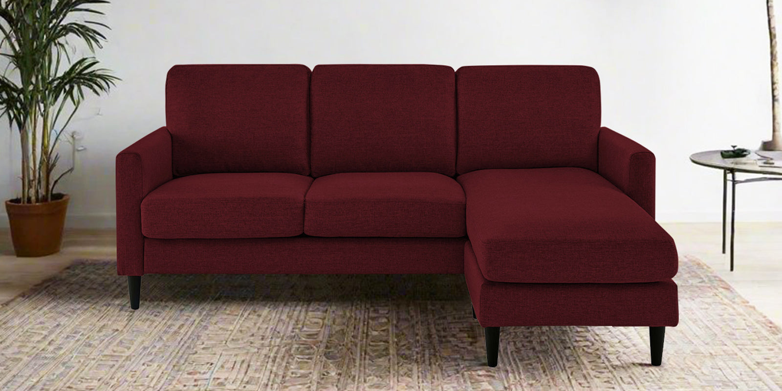 Romie Fabric LHS Sectional Sofa (2+Lounger) In Blood Maroon Colour - Febonic Living