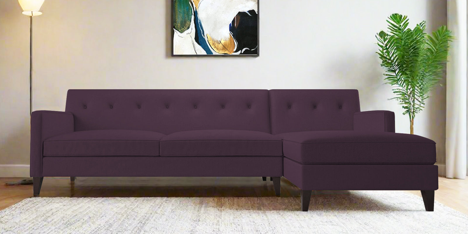 Miller Fabric LHS Sectional Sofa (3+Lounger) In Greek Purple Colour - Febonic Living