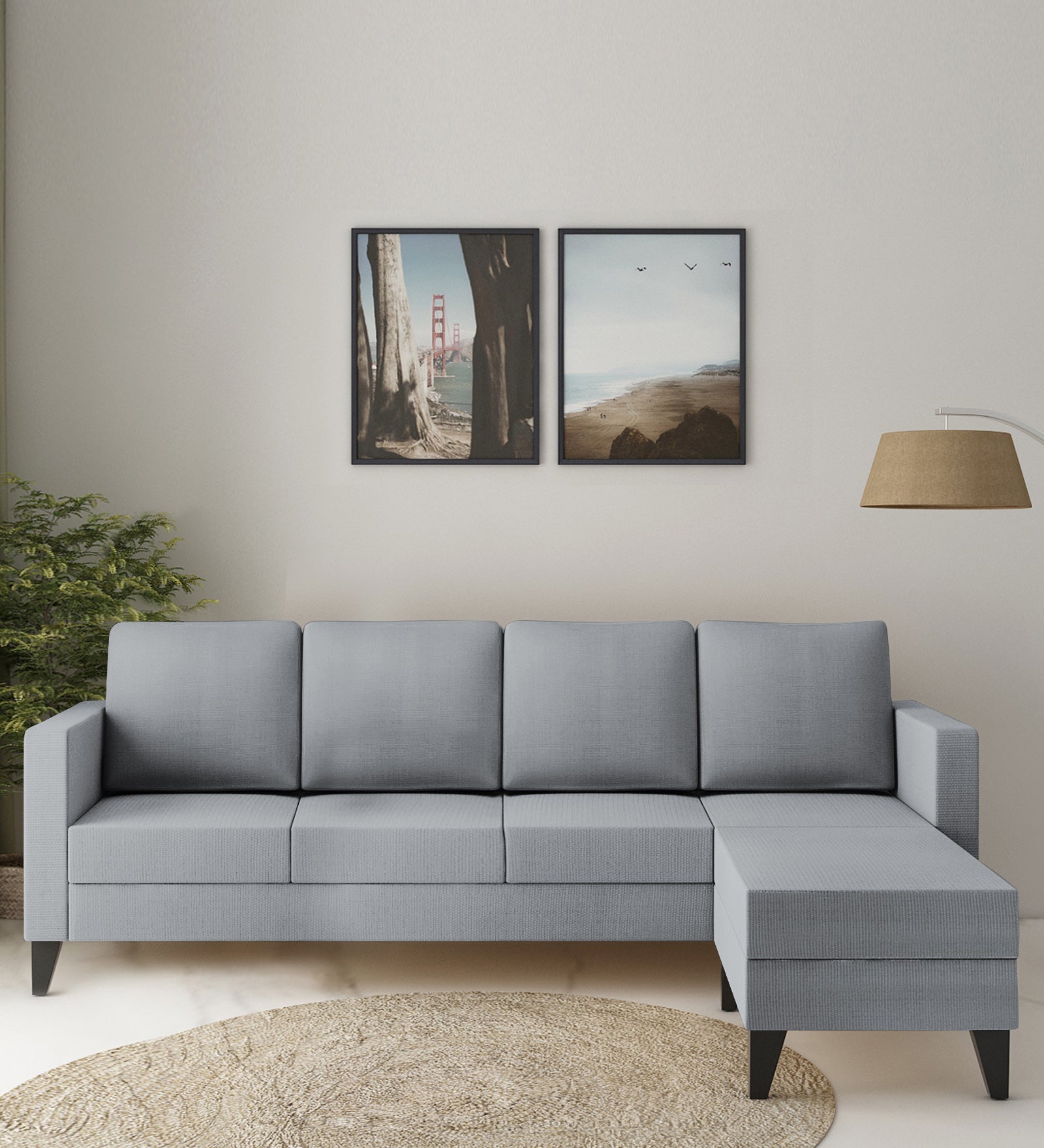 Nori Fabric LHS Sectional Sofa (3+Lounger) In Coin Grey Colour - Febonic Living