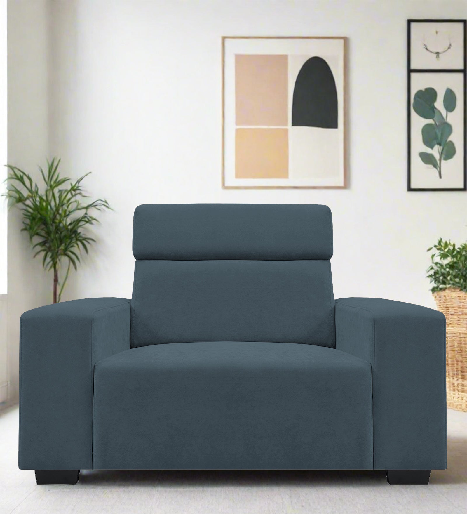 Hiro Fabric 1 Seater Sofa In Cobalt Blue Colour - Febonic Living