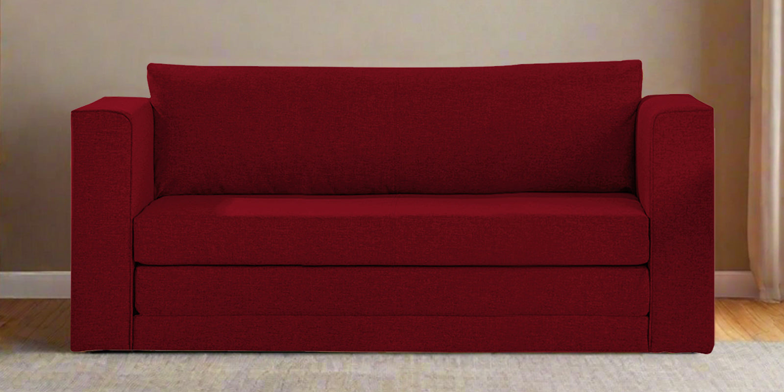 Kenia Fabric 3 Seater Foldable Sofa Cum Bed In Ruby Red Colour - Febonic Living