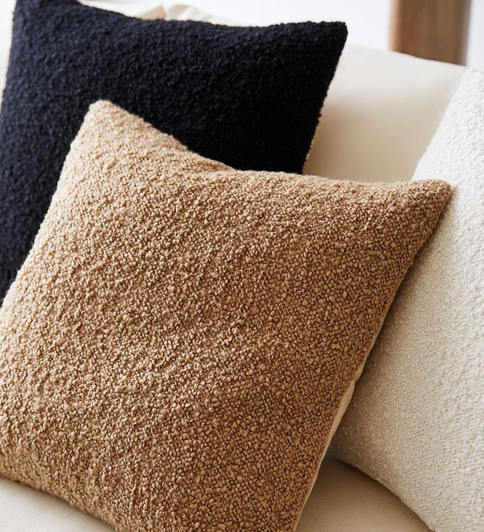 Cosy Boucle Fabric (16x 16in) Sofa Pillows In Caro Beige Colour (Pack of 2) - Febonic Living