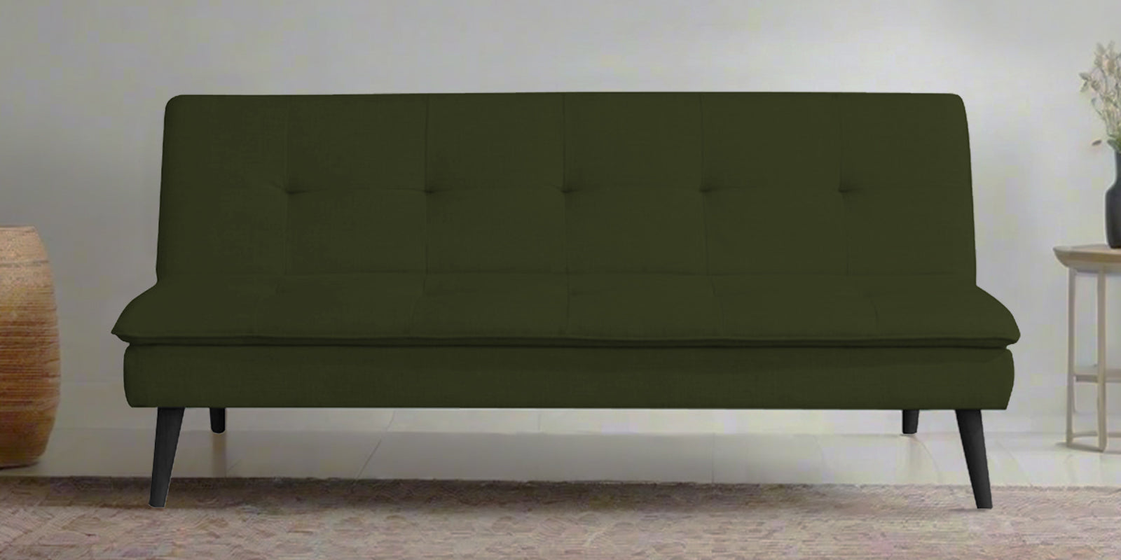 Toner Fabric 3 Seater Convertible Sofa Cum Bed In Olive Green Colour - Febonic Living