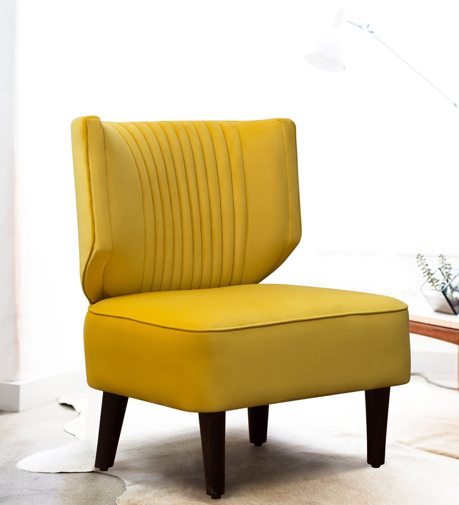 Robby Velvet Slipper Chair in Turmeric Yellow Colour - Febonic Living