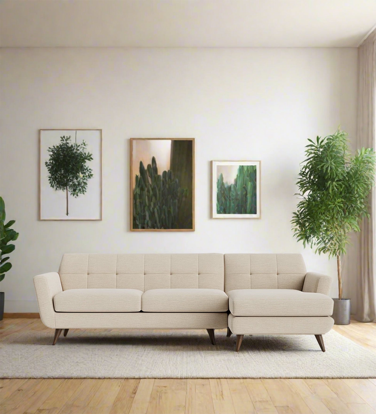 Jasmin Fabric LHS Sectional Sofa In (3+ Lounger) Ivory Cream Colour - Febonic Living