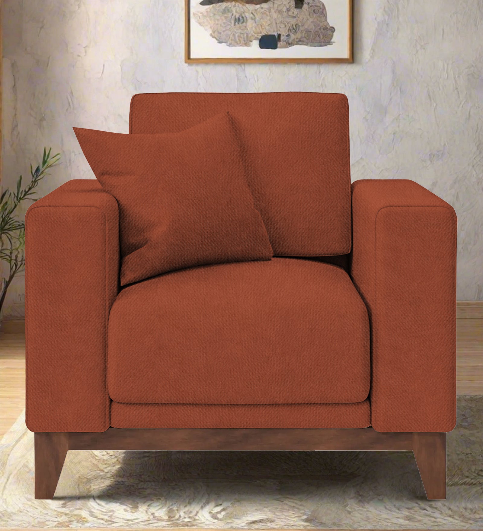 Luca Fabric 1 Seater Sofa In Royal Orange Colour - Febonic Living