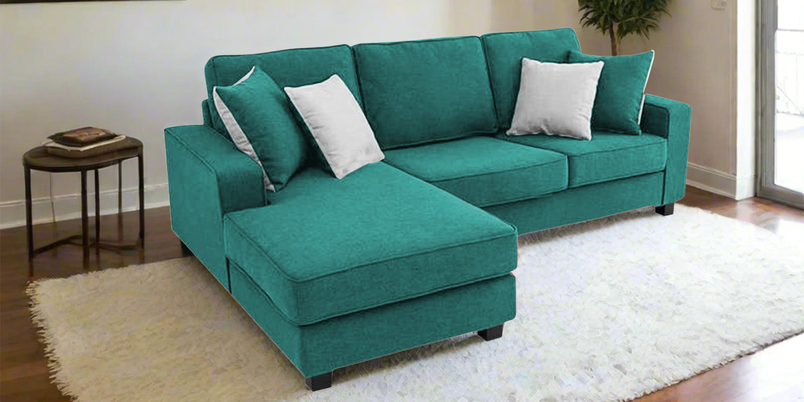 Ladybug Fabric RHS Sectional Sofa (2+Lounger) In Sea Green Colour - Febonic Living
