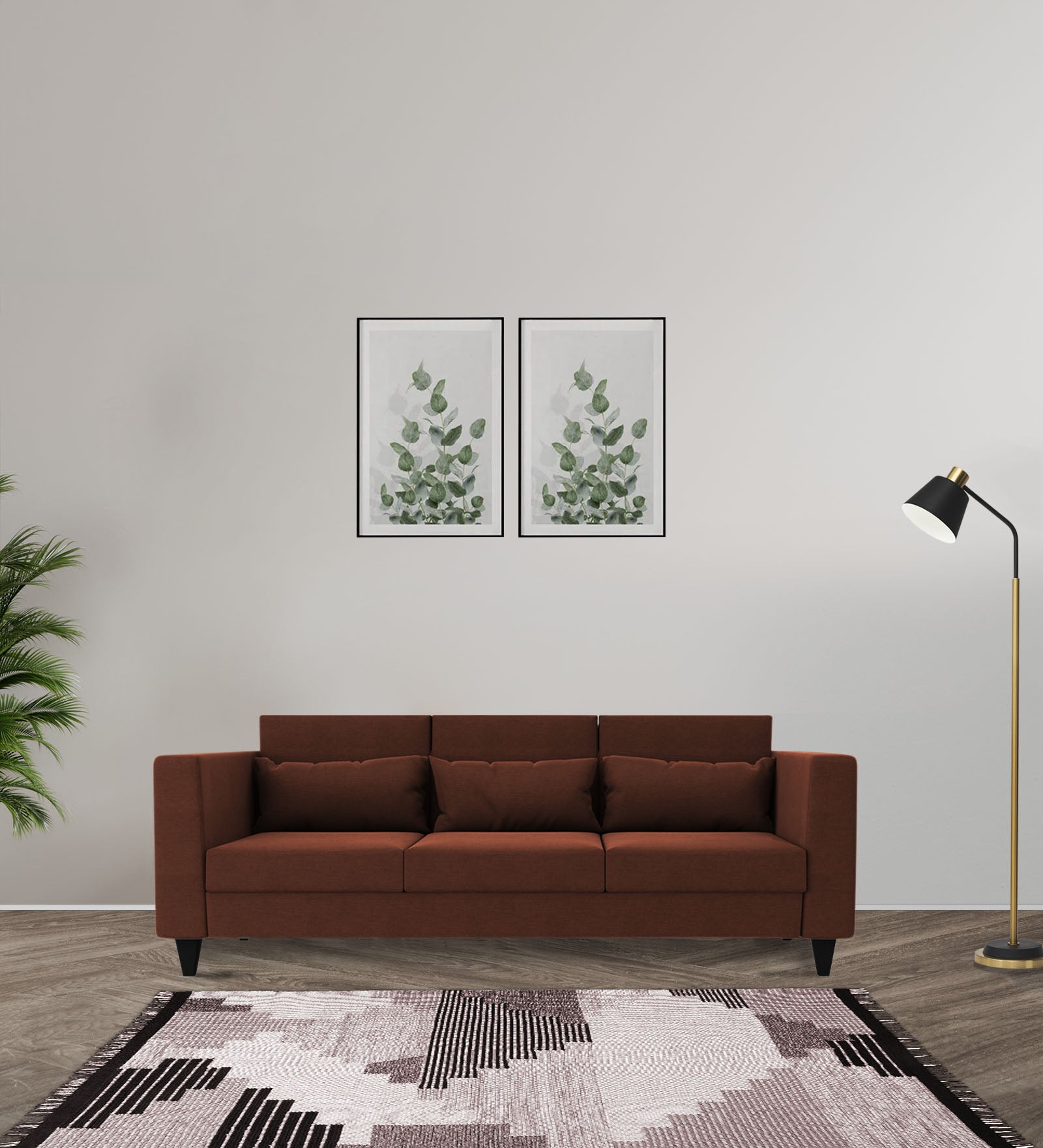 Nipul Fabric 3 Seater Sofa In Coffee Brown Colour - Febonic Living