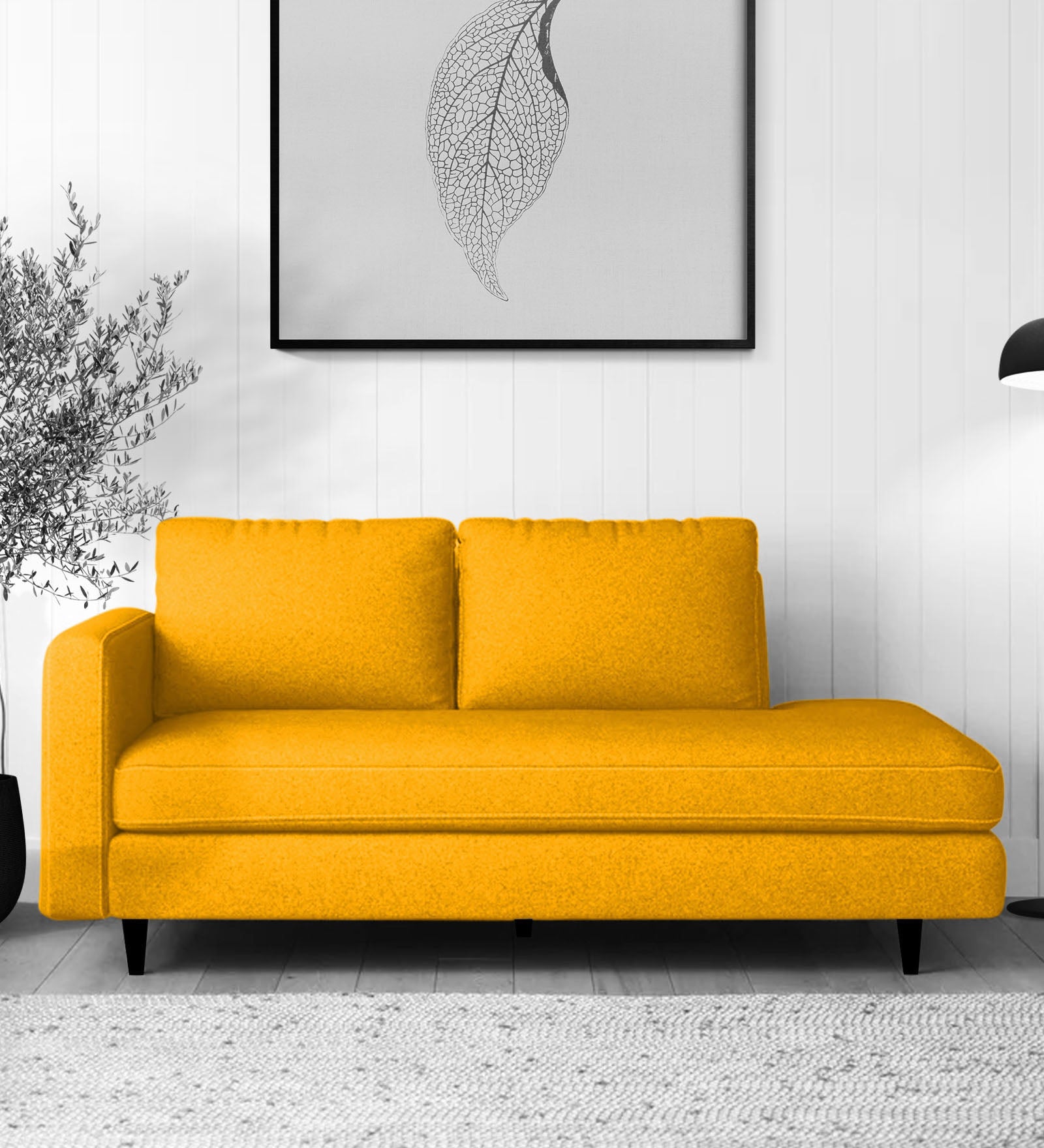 Alitza Fabric RHS Chaise Lounger In Bold Yellow Colour - Febonic Living