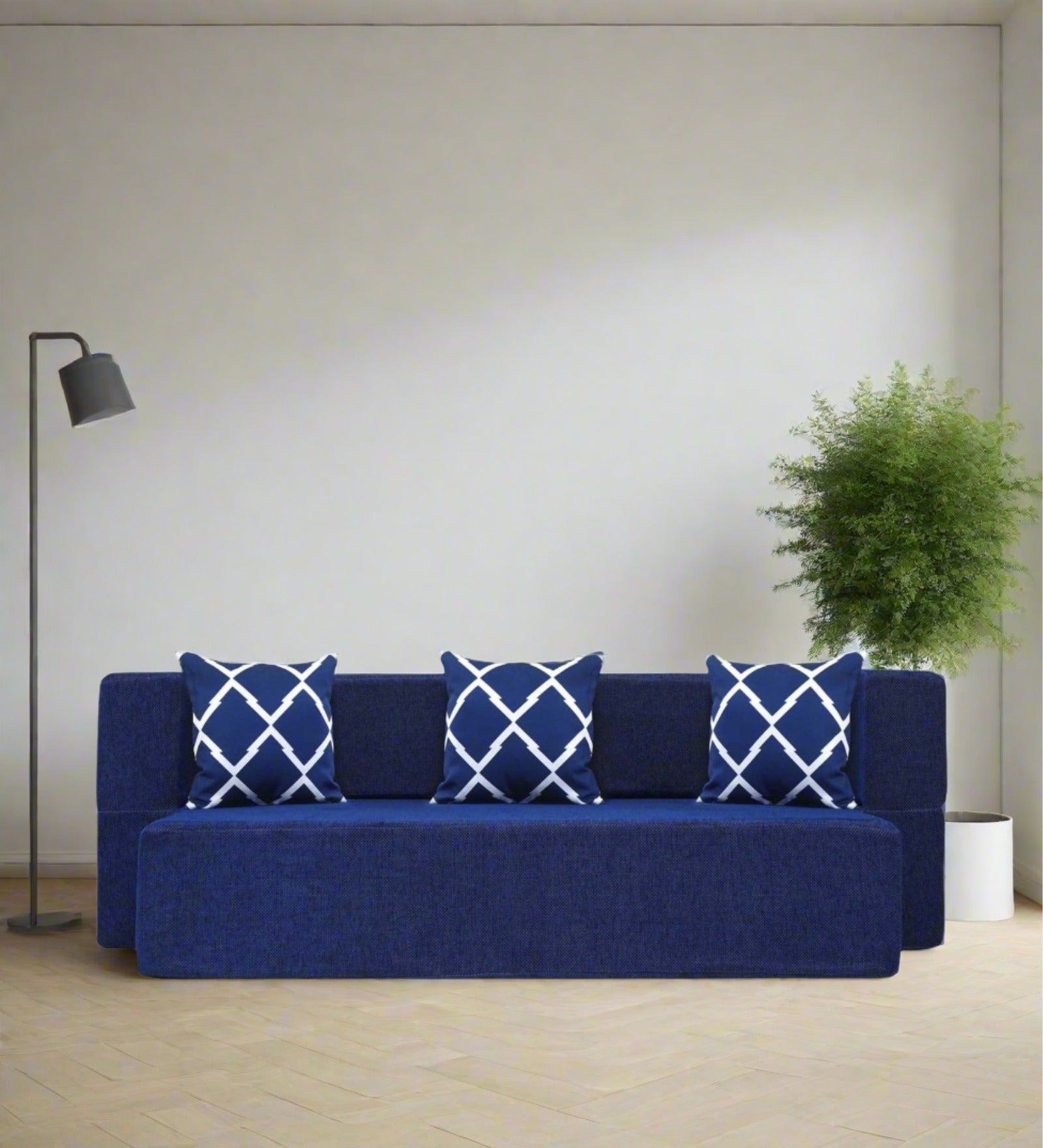Martin Fabric 3 Seater Foldable Sofa Bed In Denim Blue Colour - Febonic Living