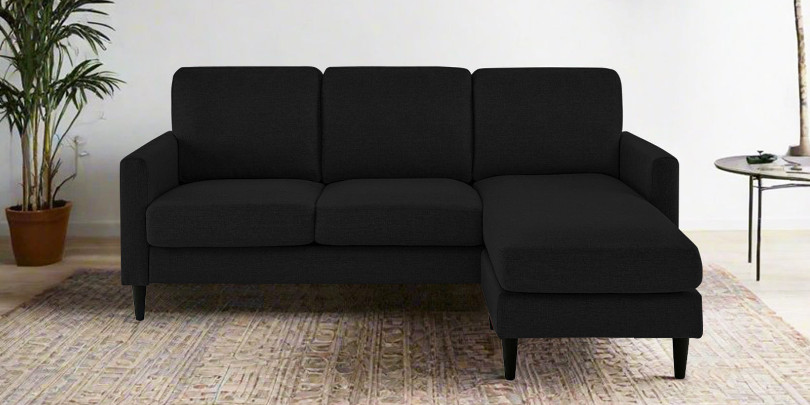 Romie Fabric LHS Sectional Sofa (2+Lounger) In Zed Black Colour - Febonic Living