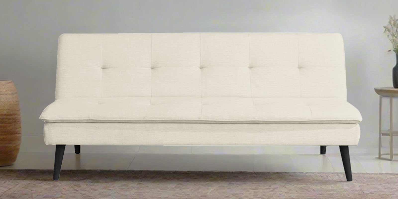 Toner Fabric 3 Seater Convertible Sofa Cum Bed In Ivory Cream Colour - Febonic Living